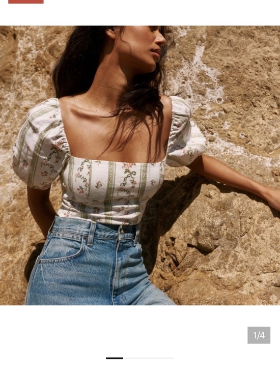 Reformation Tops - Reformation White Floral Puff-Sleeve Square-Neck Top